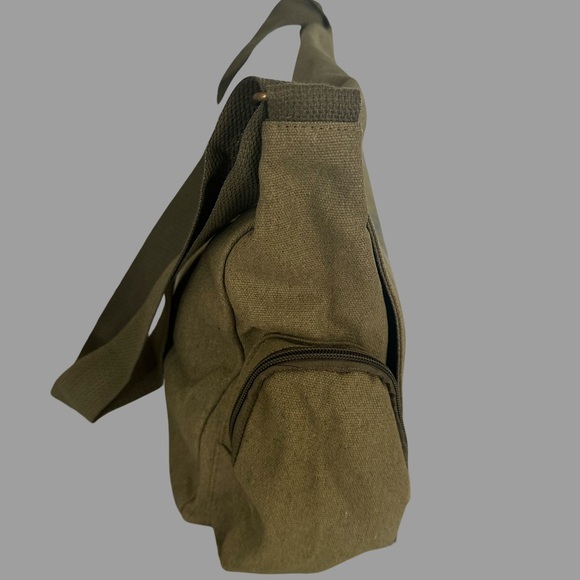 Women’s Vintage Inspired Army Green Canvas Cat Print Messenger Bag - Picture 11 of 12